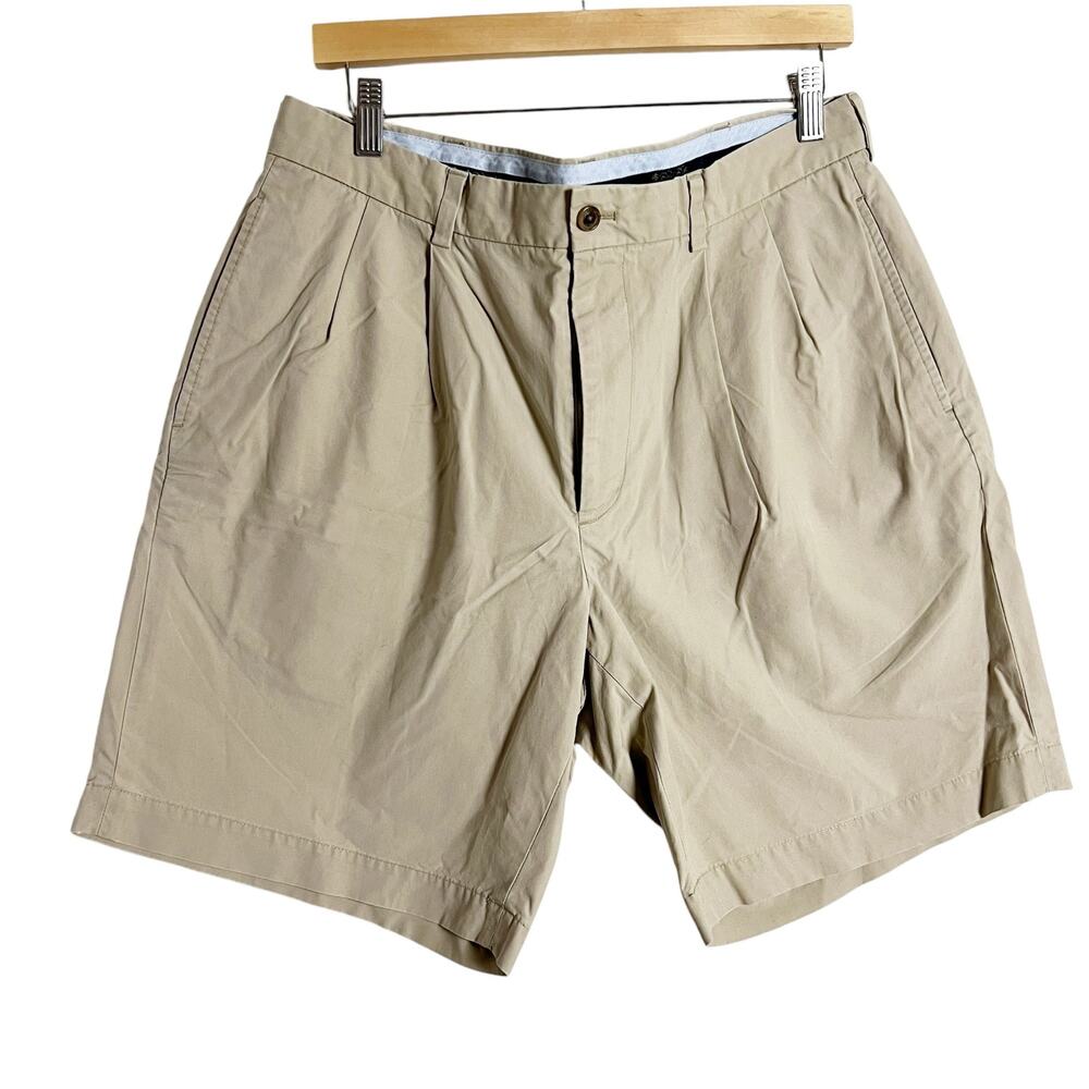 Brooks Brothers Supima Cotton Khaki Tan Pleated Shorts Size 35